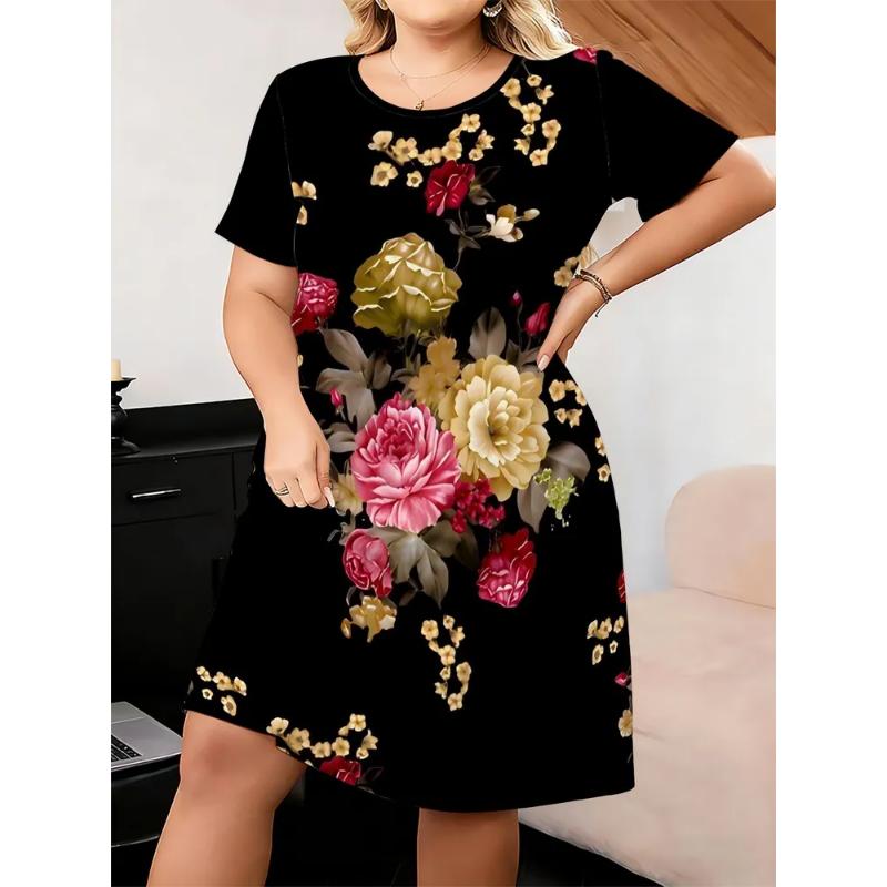 Fashion Women s Crew Neck Dress 3D Casual Color Printing Casual Dress Crew Neck Dress S
