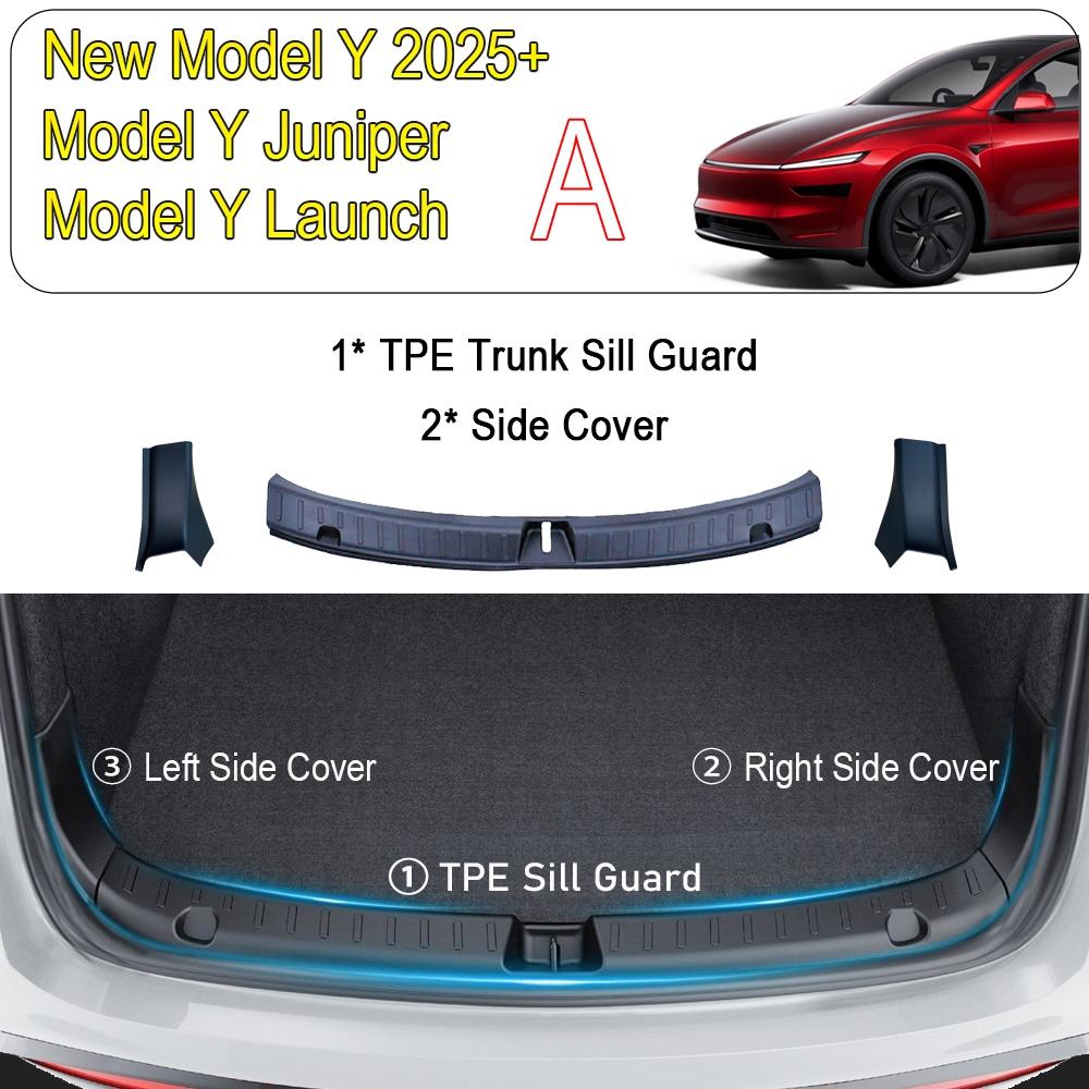 For Tesla Model Y Juniper Launch 2025 2026 Rear Trunk Sill Guard Protector Cover Door Side Suede TPE Protect Strip Accessories