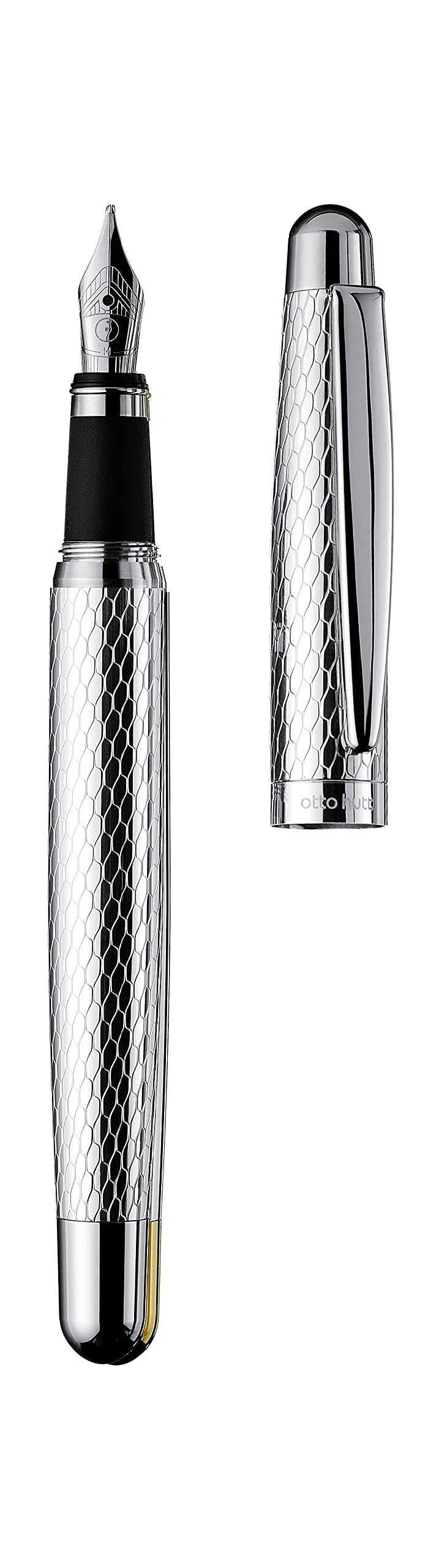 

Otto Hutt Fountain Honeycomb Shaft and Cap 925 Sterling Nib EF Pen, Sleeve, Silver,