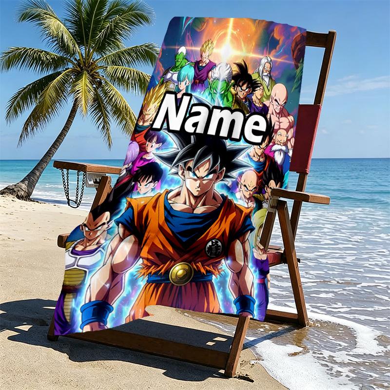 Custom Name Personalized DRAGON BALL Print Beach Towel, for Trip Camping Beach Party Home Decor, Birthday Gift for Family & Friends