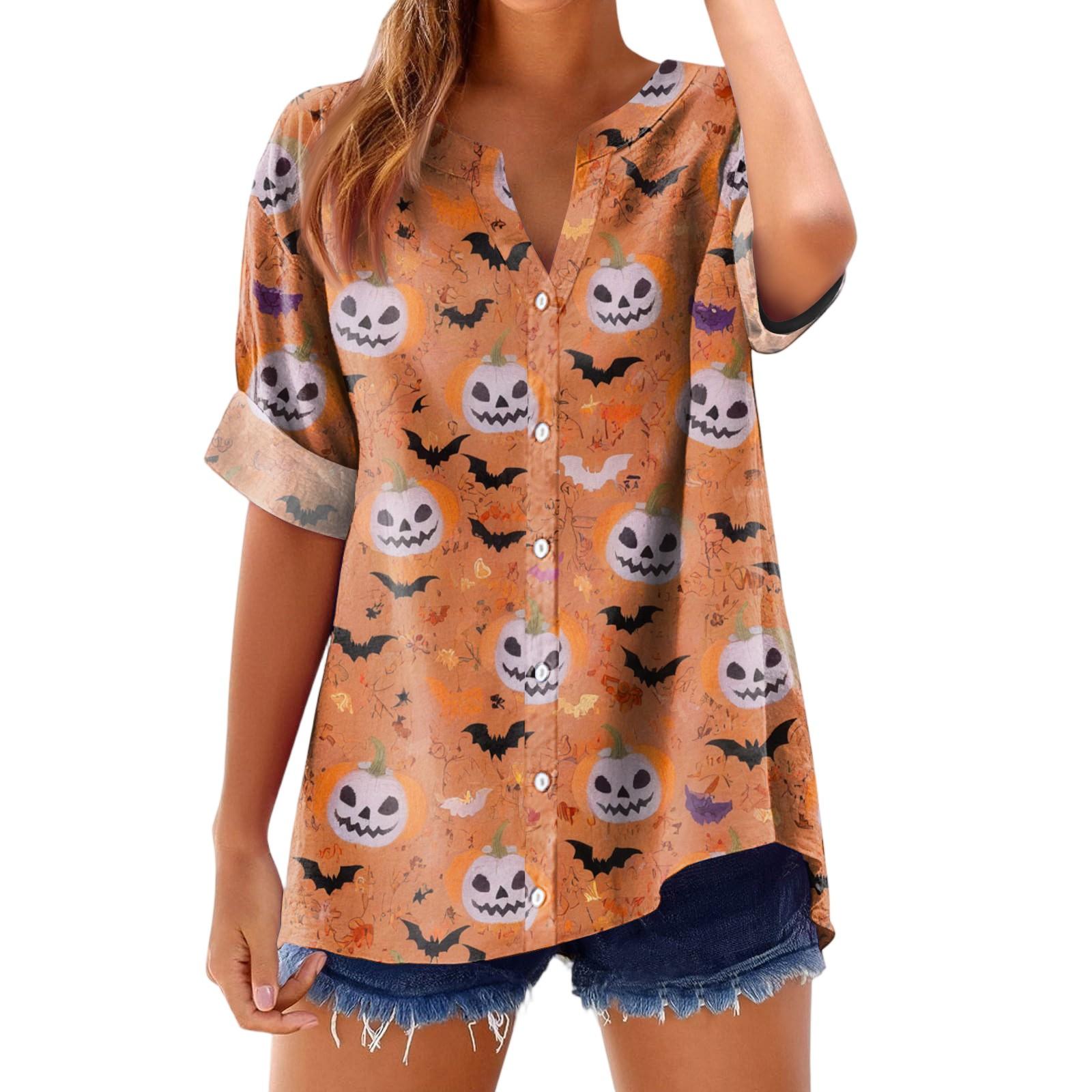 

Женская модная, повседневная, удобная, свободного кроя футболка с принтом на Хэллоуин XL арбуз красный