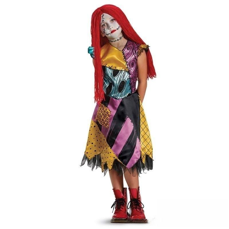 Kids Girls Boys Cosplay Christmas Eve Scary Ghost Bride Sally Skeleton Jack Dress Striped Halloween Character Dress Up Costume