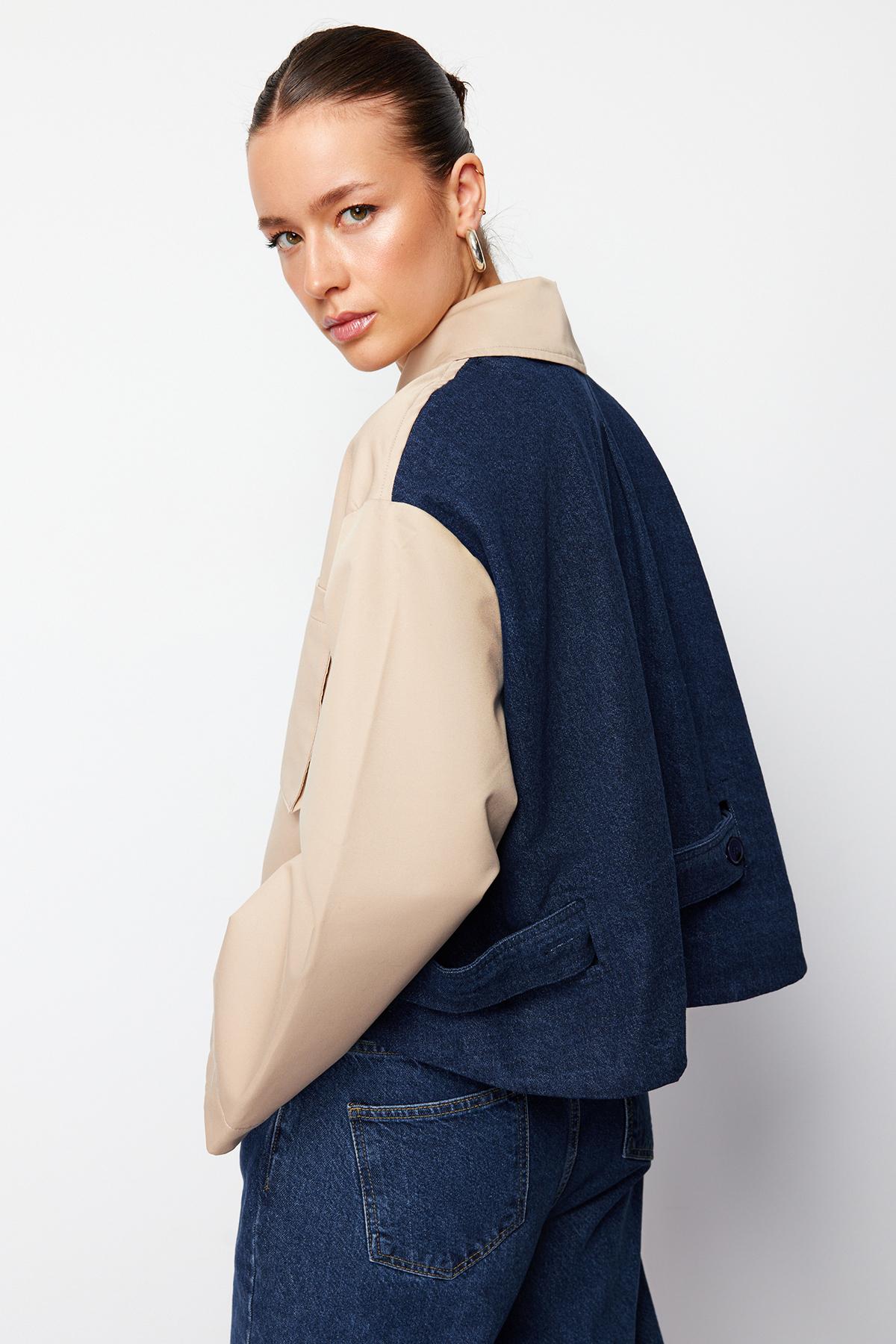 

Женская мода, новое пальто, бежевая джинсовая детальная тонкая куртка, пальто