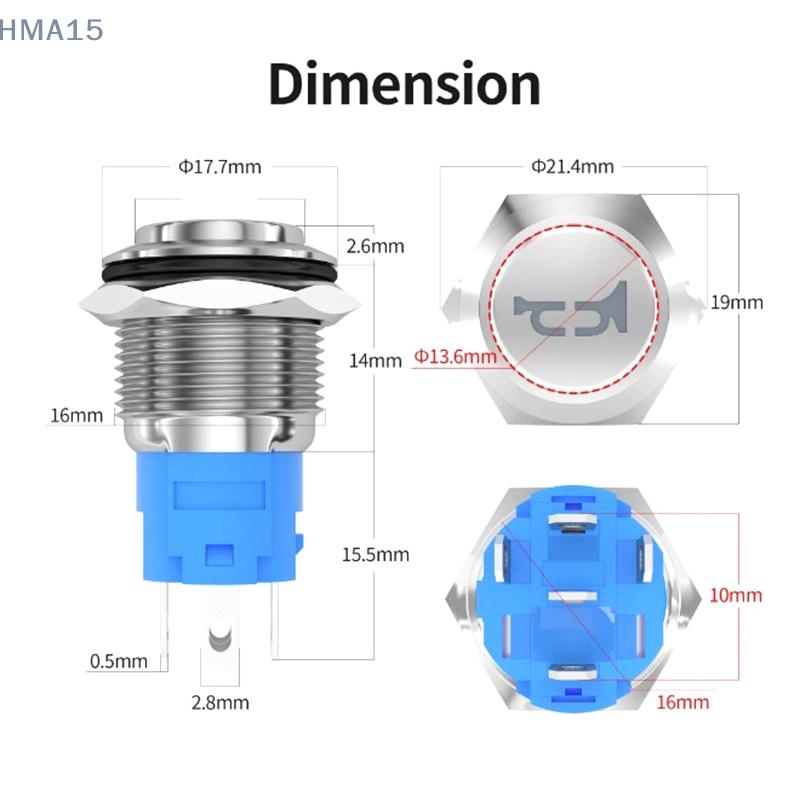 [EL]16mm 12V Momentary Speaker Speaker Button Toggle Switch Installation Hole With Car Pre Wiring Socket