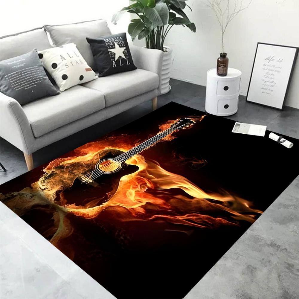 Classical Guitar Electric Guitar Bass Area Rug,Carpet Rug for Living Room Bedroom Sofa Doormat Decor,Kid Game Non-slip Floor Mat