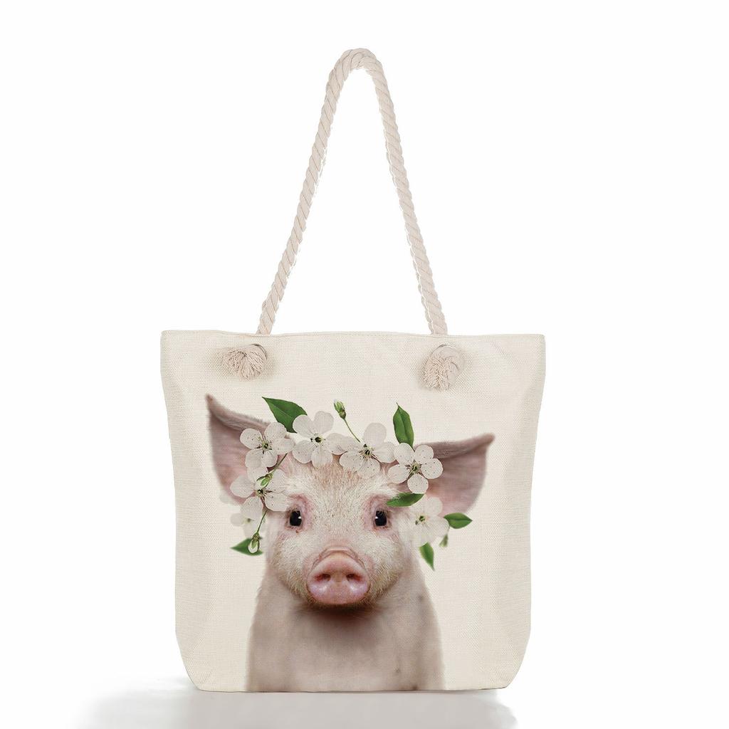 Cute Animals Print Thick Rope Single-shoulder Beach Bag 7210