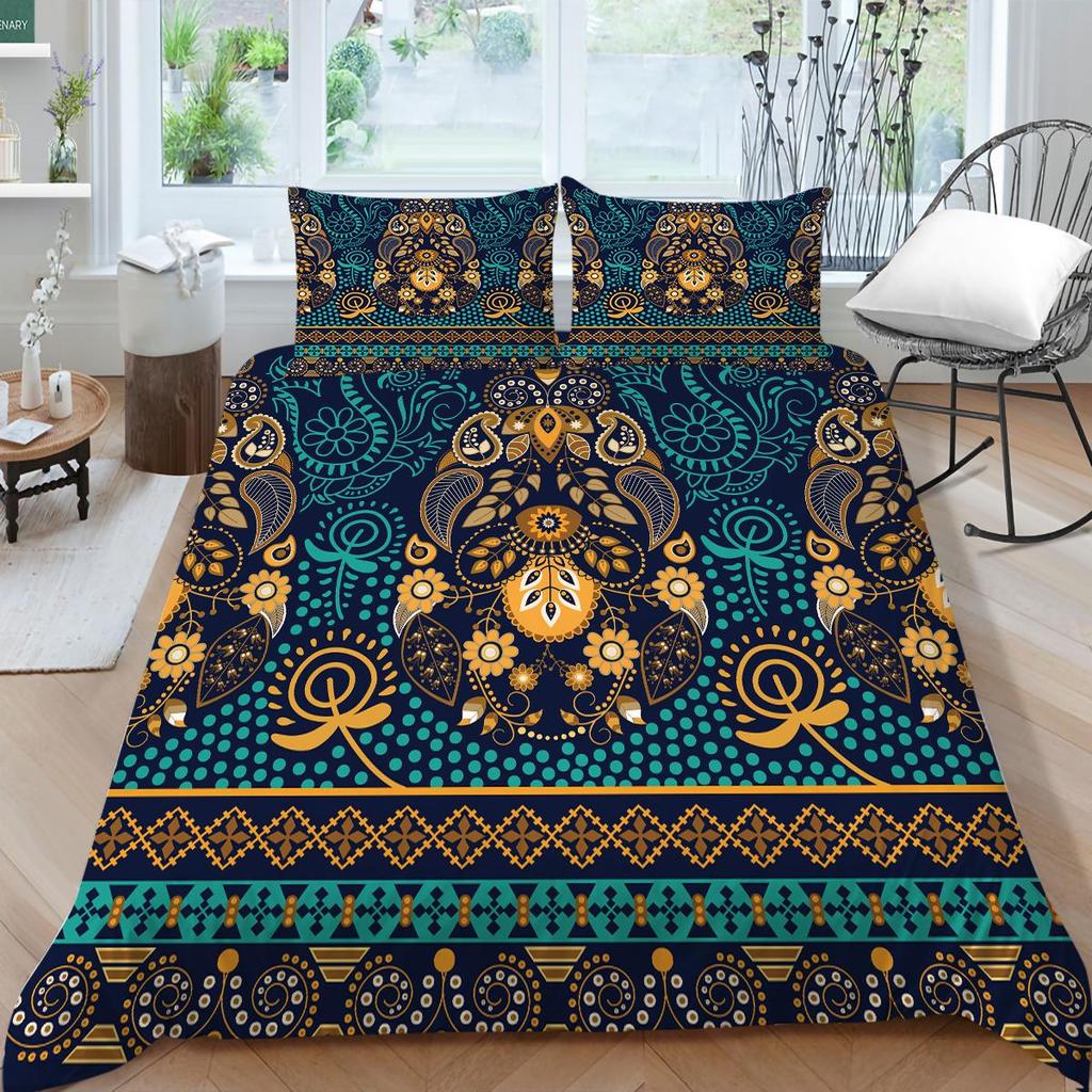 3D Exotic Collection Bedding Set with Paisley Pattern Quilt Cover and Pillow Case 2/3 Pieces AU240 * 270 Extra Large Size Soft Home Decoration