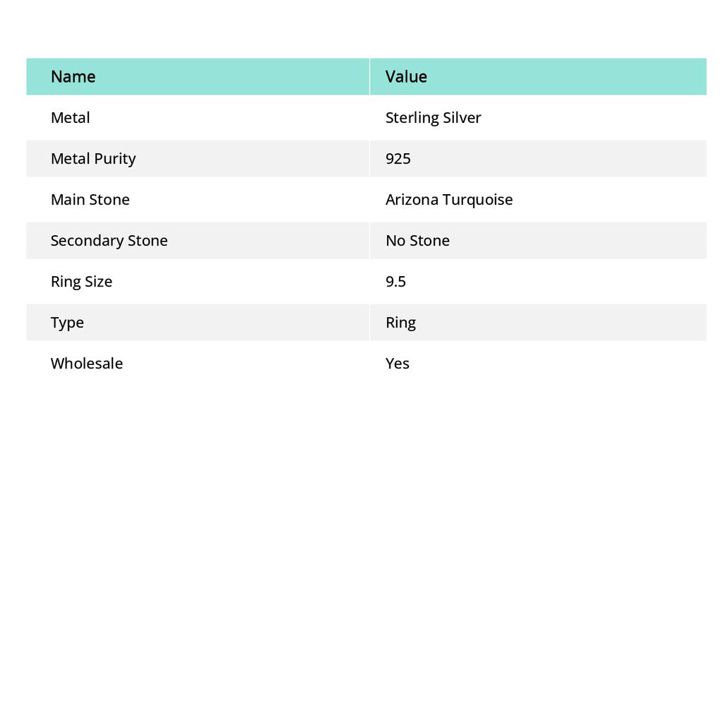 Arizona Turquoise Gemstone 925 Sterling Silver Jewelry Ring Size 9.5