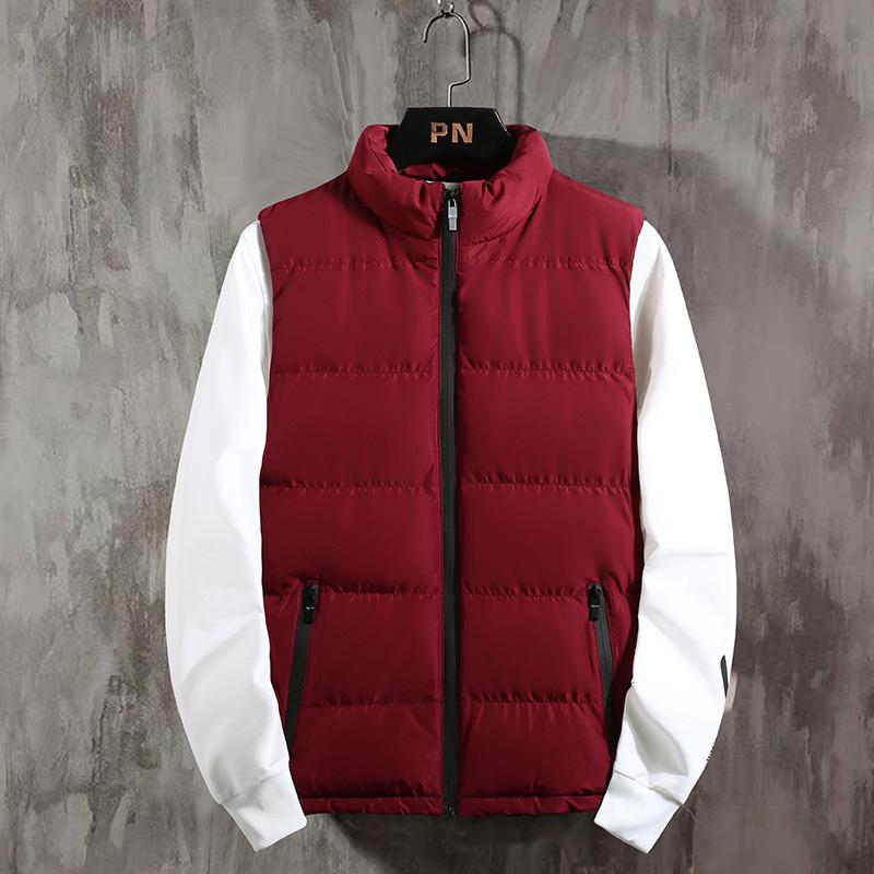 Vest Men's Winter Stand-up Collar Trend Vest Waistcoat Solid Color Men's Thick Jacket Warm Sleeveless Cotton Coat