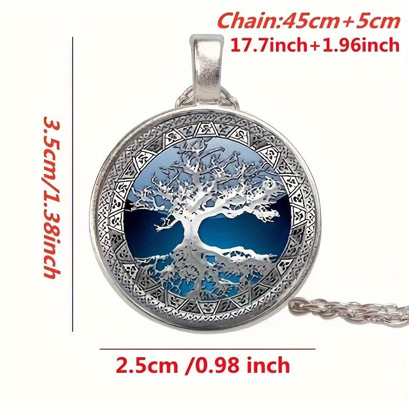 Featuring a Blue Tree of Life Design In a Round Glass Pendant Necklace, Perfect As a Creative Gift for  Men And Women.
