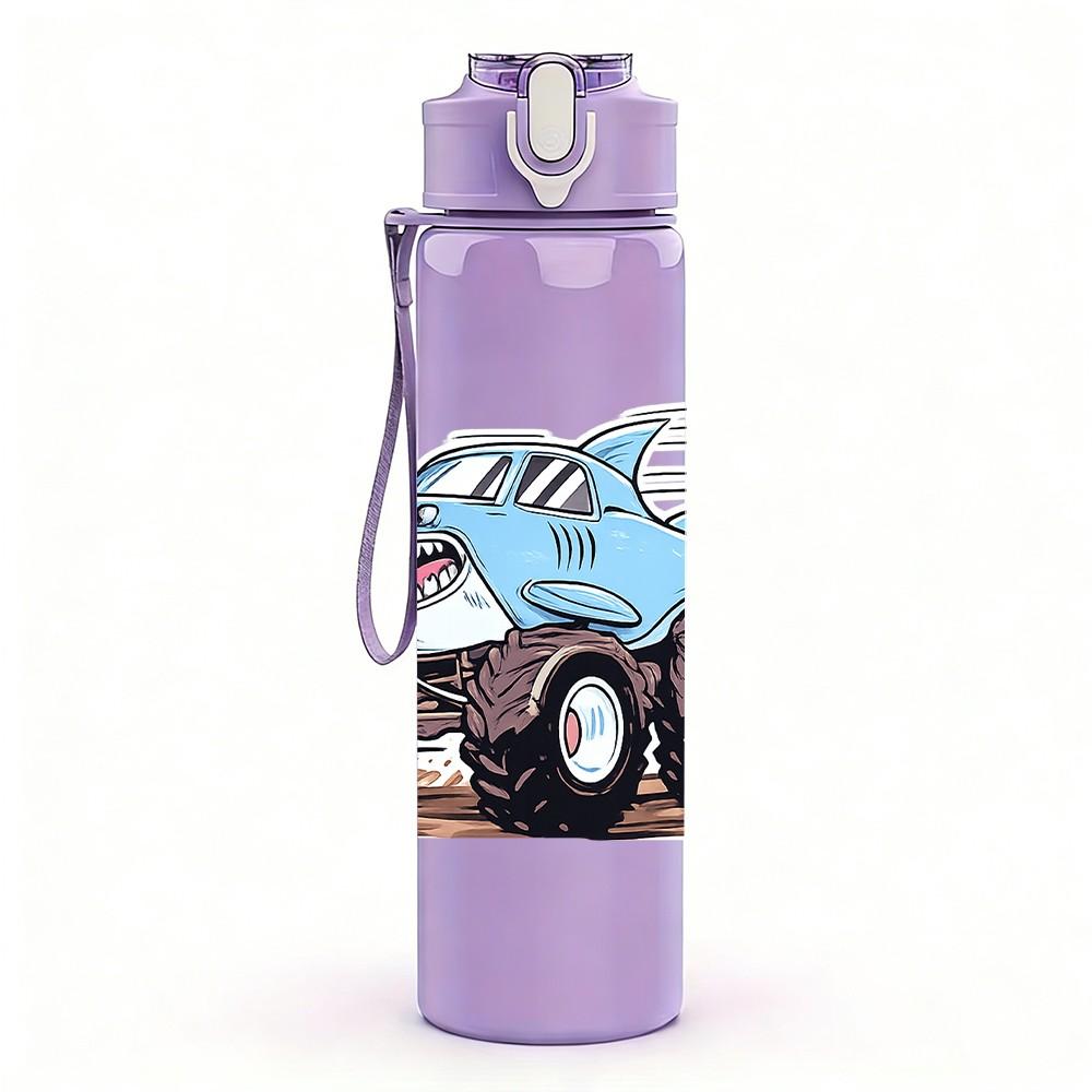 1PC Blue Monster Truck Offroad Print 750ml Color Plastic Sports Water Bottle Leakproof Flip Straw Lid Suitable for Sports Office Home Use