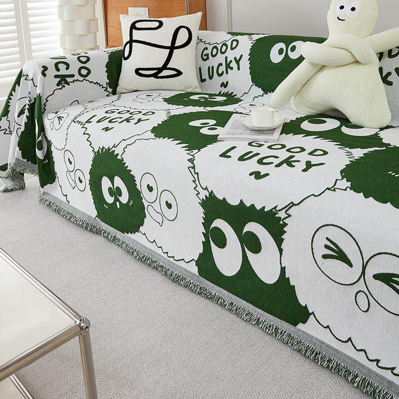 Black and White Chenille Sofa Cover Cloth Universal Sofa Cover All-Inclusive Dustproof Four Seasons Universal Cartoon Cute Sofa Cover Towel