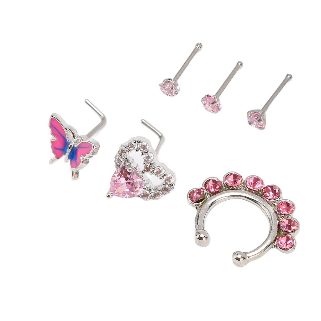 6pcs Nose Piercing Jewelry Stainless Steel Hypo Allergenic Glitter Reusable Fashionable Nose Rings Hoop Studs