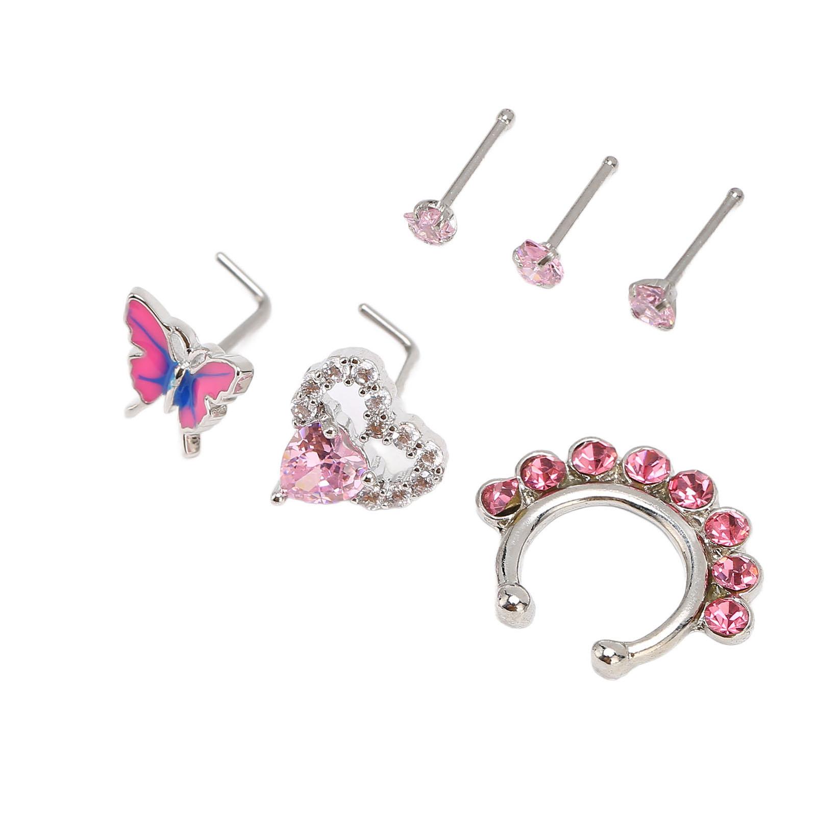 

6 шт. украшений для пирсинга носа из гипоаллергенной нержавеющей стали, блестящие, многоразовые, модные кольца-хупы и серьги-гвоздики для носа