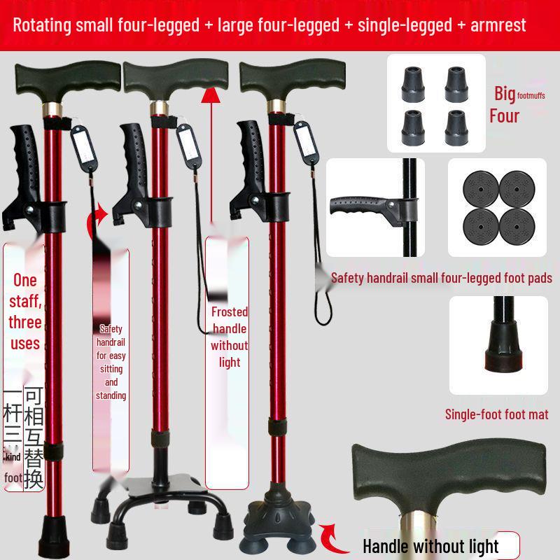 Four-Legged Aluminum Walking Cane with Light, Non-slip, Telescopic, Lightweight, Multi-functional Support for the Elderly