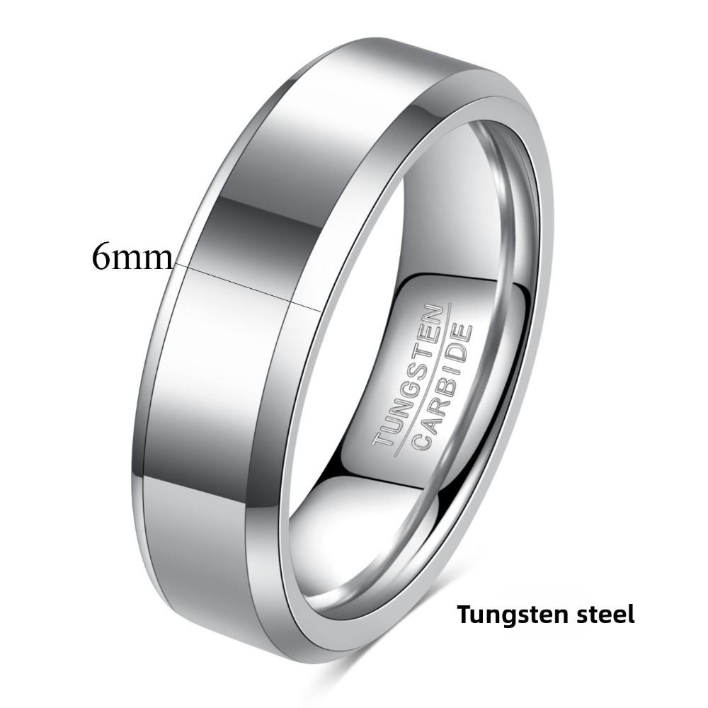 6MM 8MM Double Bevel Three Color Tungsten Steel Smooth Ring Simple Versatile Wedding Band
