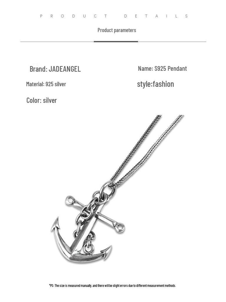 Jade Angel S925 Sterling Silver Anchor Pendant - Punk Style Unisex Couple Model