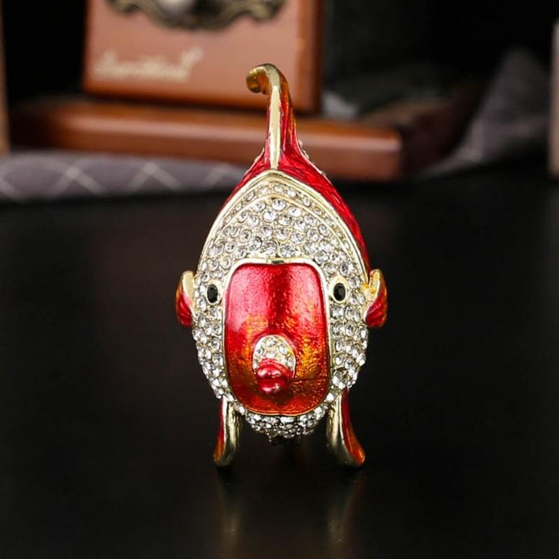 Sturdy Alloy Jewelry Box With Magnetic Closure And Fish Pattern For Travel Storage