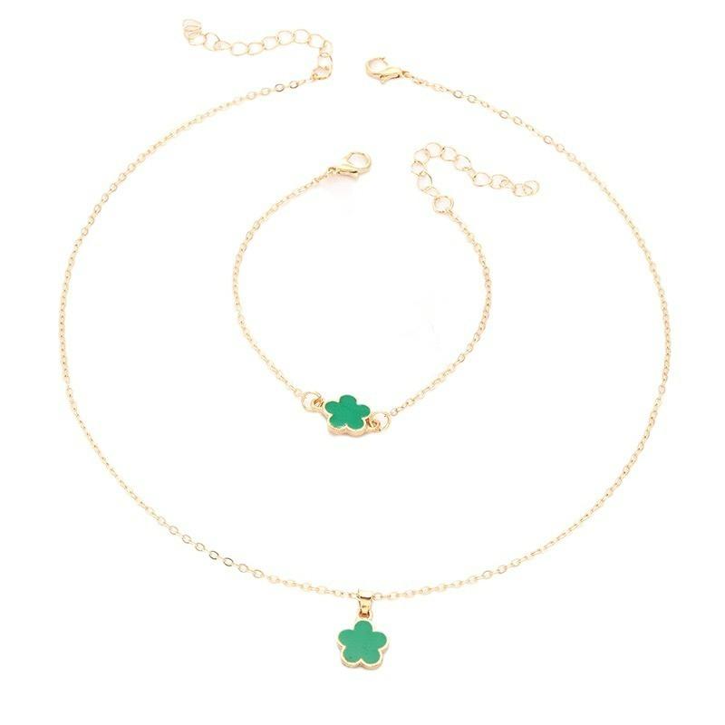 Korean Version Five-leaf Flower Lucky Stud Earrings Necklace Bracelet Bracelet Ring Set Five-petal Flower
