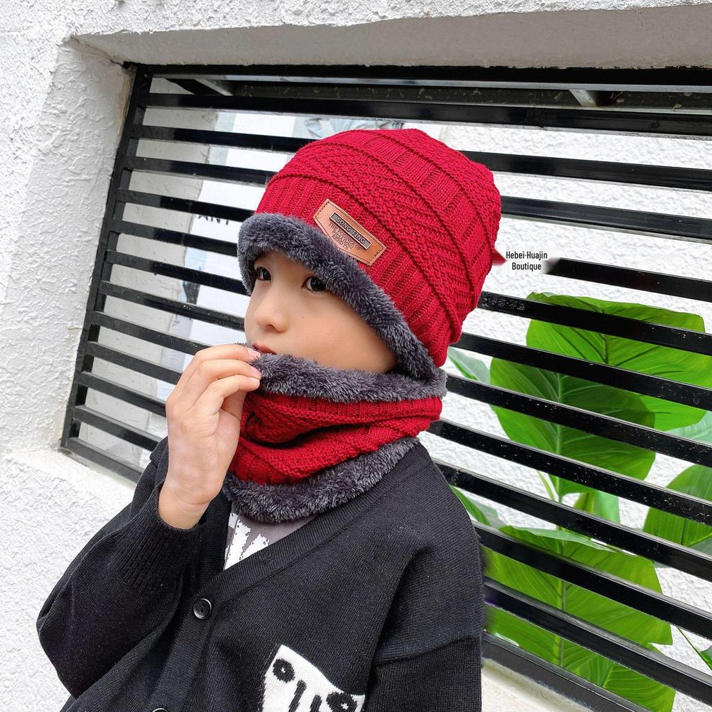 Winter Knitted Fleece-Lined Hat & Scarf Set for Men, Women & Kids - Thick Wool Parent-Child Cap