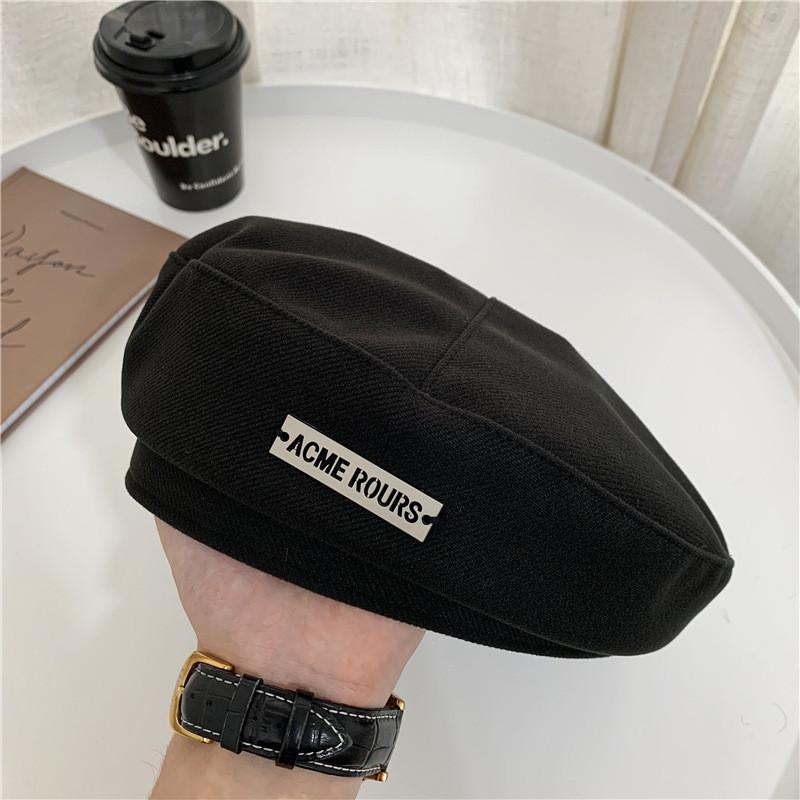 Stylish Woolen Beret Hat For Women Trendy Autumn Winter Artist Cap With English Letter Details
