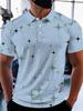 Men's Short-Sleeve Fashion Golf Light Blue Geometric Star Pattern T-Shirt, Casual Summer Graffiti Print Top with Pullover Collar