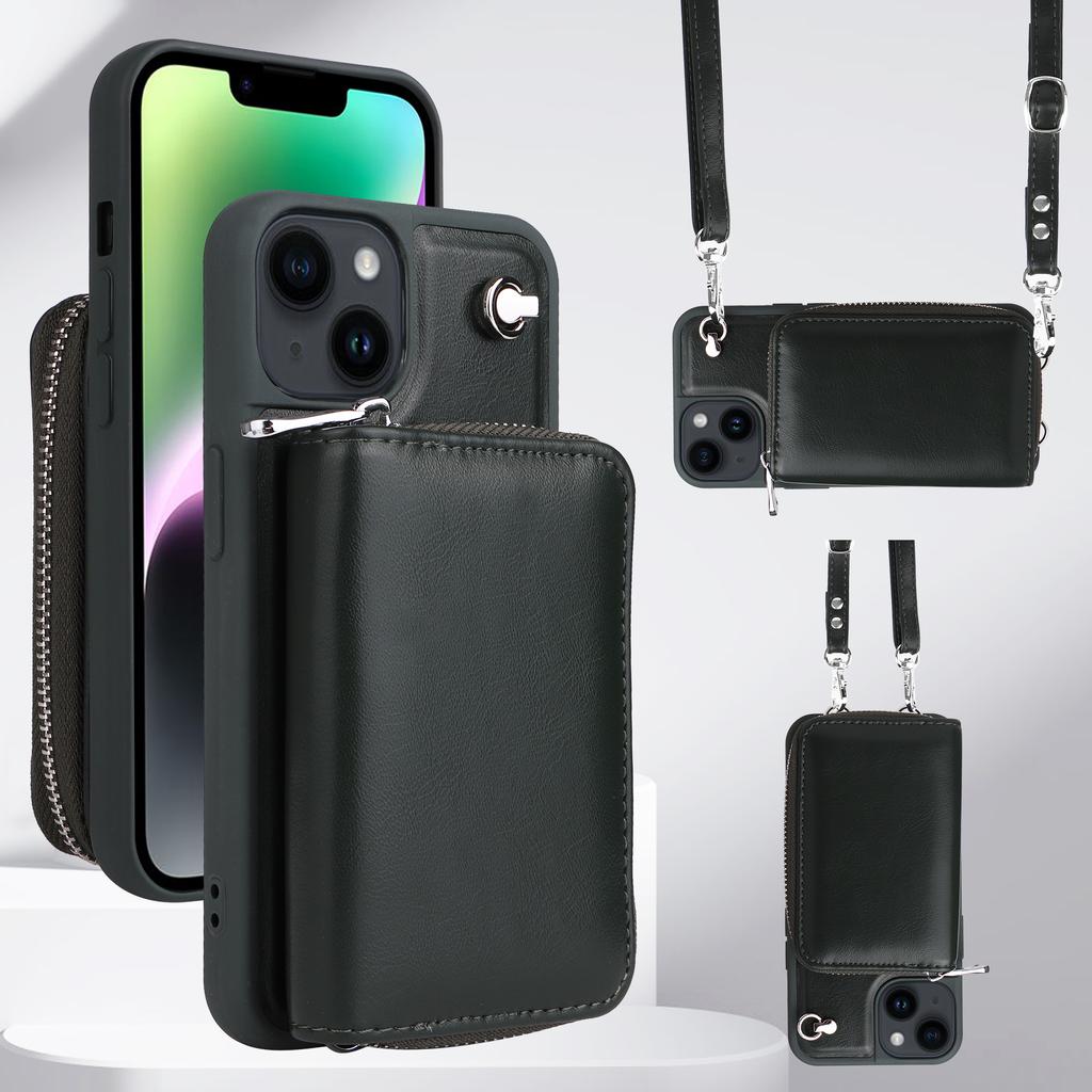 Crossbody Zipper Cards Solt Wallet Leather Case Bag For iPhone 15 Pro MAX 14 Plus 13 12 11 Lanyard Detachable Purse Pouch Cover