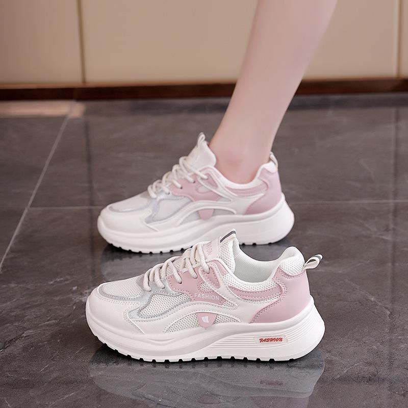 Spring And Autumn New Women'S Mesh Breathable Casual Shoes Lightweight Soft Soled Sneakers Thick Soled Non Slip Walking Shoes