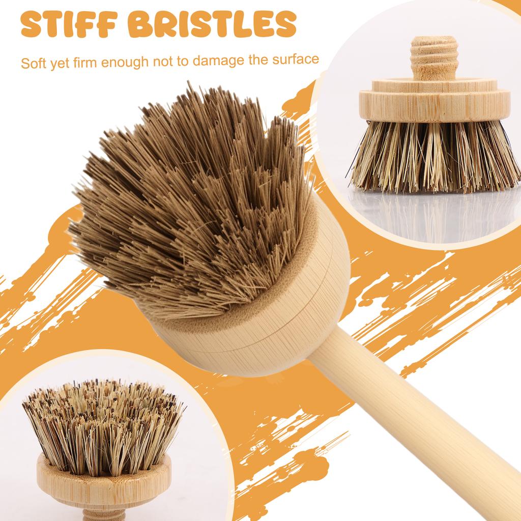 Bamboo Dish Brush Set Pot Cleaning Brush Long Handle Kitchen Dishes Scrubber Strong Decontamination Rust Removal Utensils