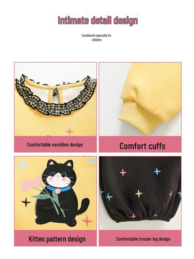 Spring 2025 Girls' Cartoon Sweatshirt & Pants Set - Casual Two-Piece for Baby Girls