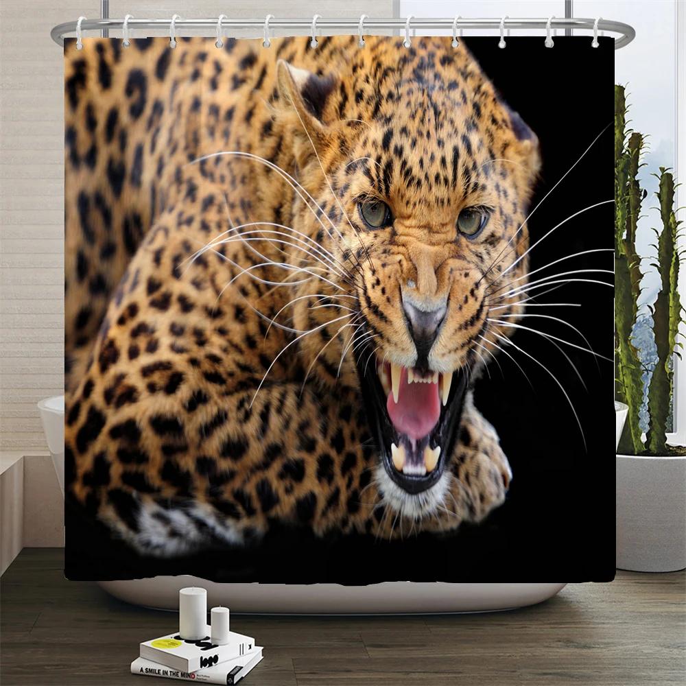 High Quality Leopard Printed Fabric Shower Curtains Panther Animal Bath Screen Waterproof Products Bathroom Decor With 12 Hooks