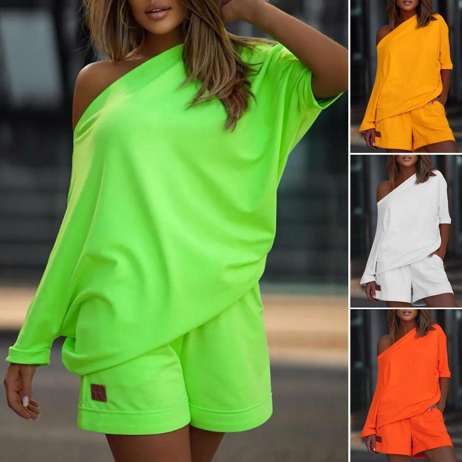 Женский летний однотонный спортивный костюм из 2 шт./компл. — фото 5