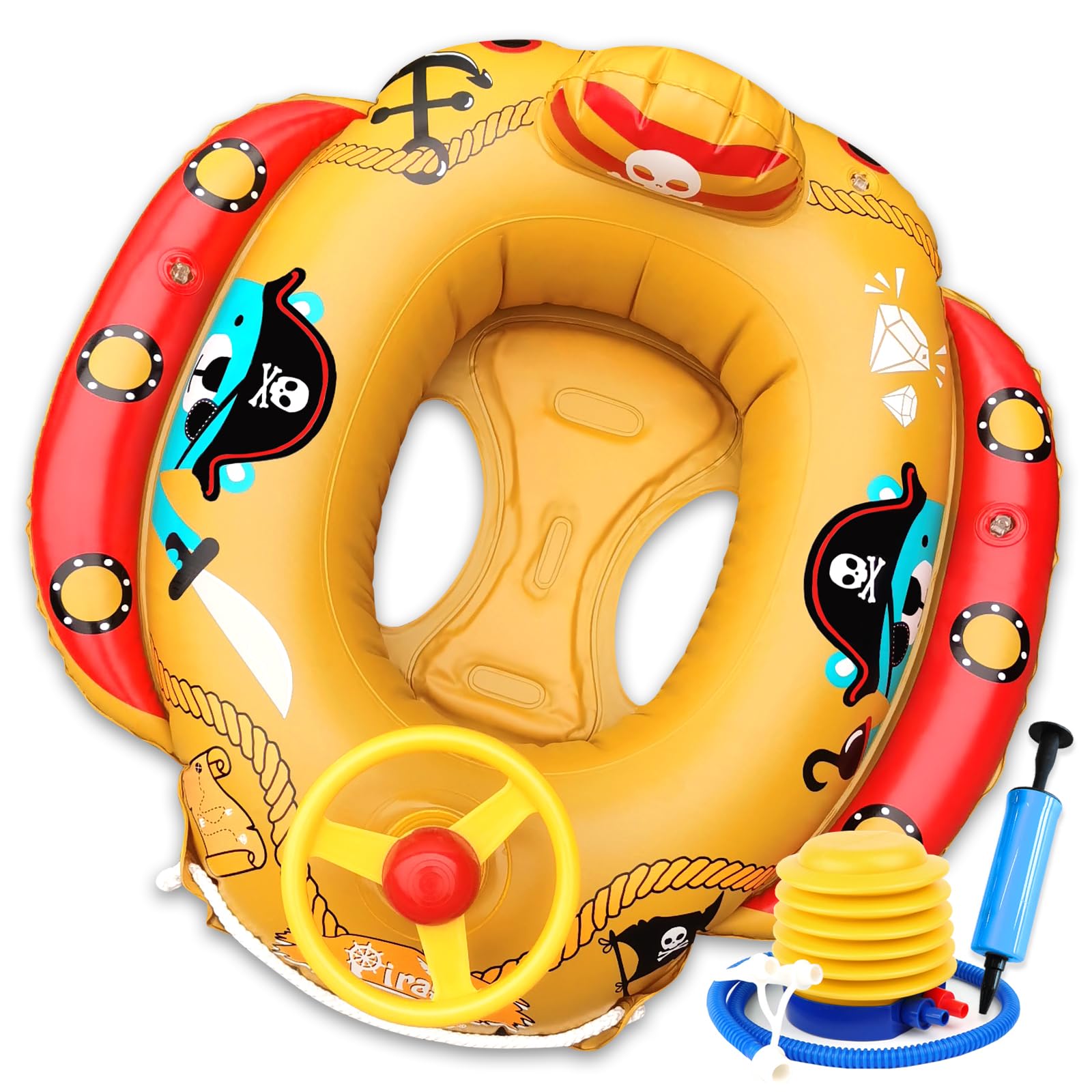 

VBACALA Пиратский корабль Плавающий 2 типа Воздушный Водный Поплавок, Тип с отверстиями для ног, Детский поплавок, Узор, Форма, Ручка, Кольцо, Спинка, Веревка, Поплавок, Поплавок,