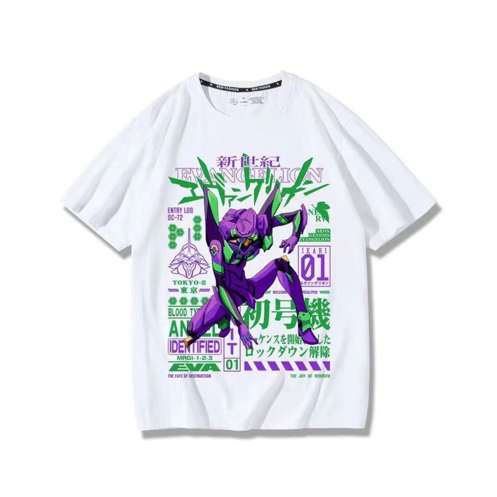 Hot Sale Neon Genesis Evangelion Unit-01 Tech Print Black Graphic Print T-Shirt 2026 Summer Oversized Streetwear Harajuku Fashion Summer New  Tee