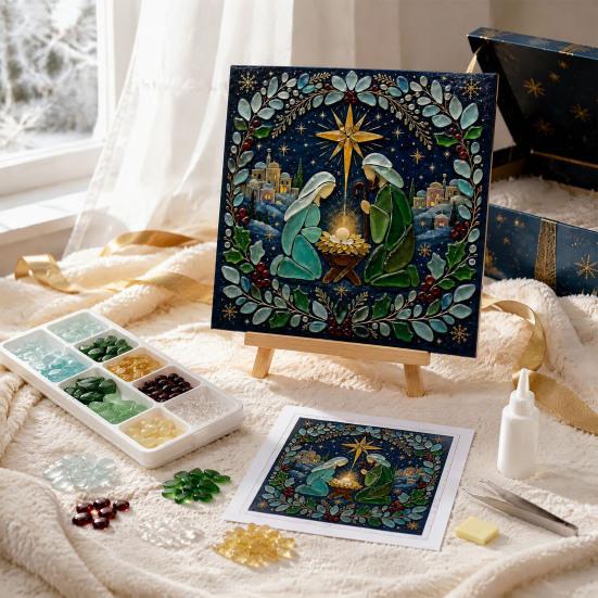 Cozy Holiday Afternoon Activities Christmas Lighthouse Mosaic Art Kit for Adults, DIY Coastal Craft with Acrylic Tiles Colorful Pieces, Decoration