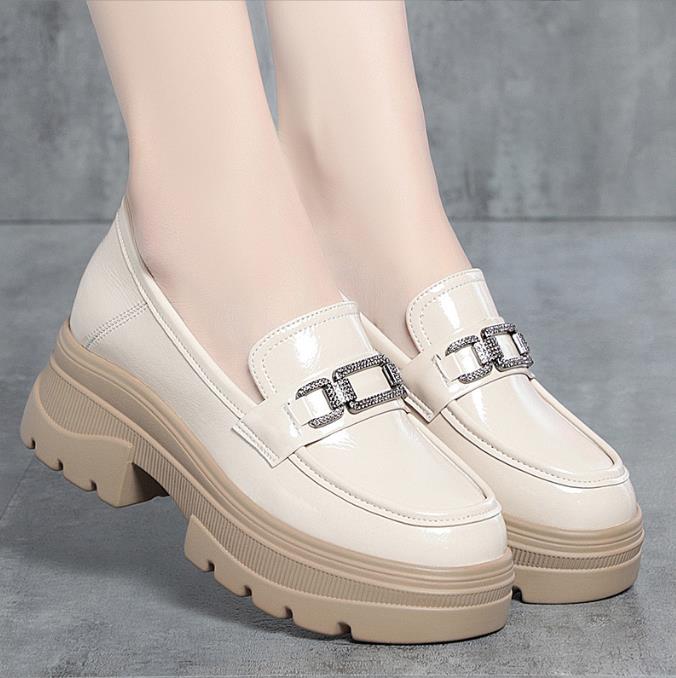 Thick Soled Loafers For Women Spring Autumn Single Shoes Women Patent Leather Platform Shoes Female Pumps British Leather Shoes