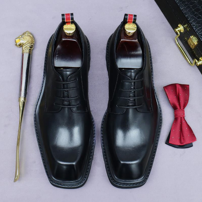 New thick-soled formal leather shoes men's height-increasing men's shoes cowhide leather square head