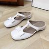 French imitation leather bag head and half slippers women's summer new square head slope heel thick heel low heel outer wear a pair of cool slippers