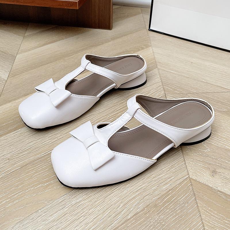 French imitation leather bag head and half slippers women's summer new square head slope heel thick heel low heel outer wear a pair of cool slippers