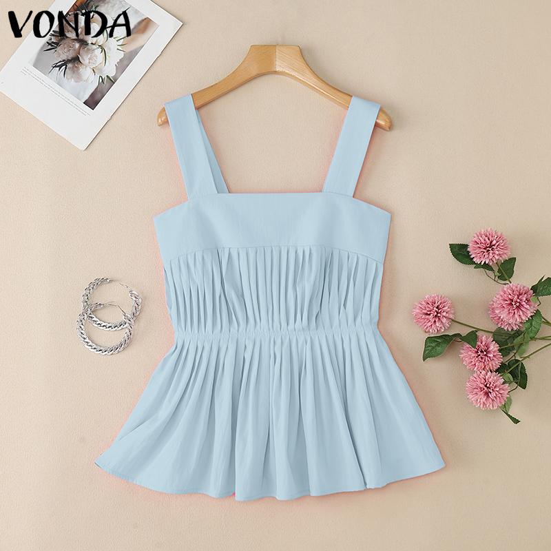 

VONDA Жіночі топи на бретелях без рукавів з рюшами та плісуванням, повсякденні майки 2XL синій