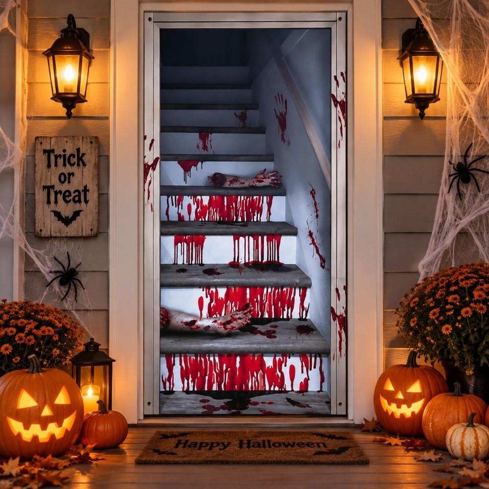 Ghost Blood Stain Skeleton Halloween 2D Door Banner Rectangular Halloween Background Banner  Party