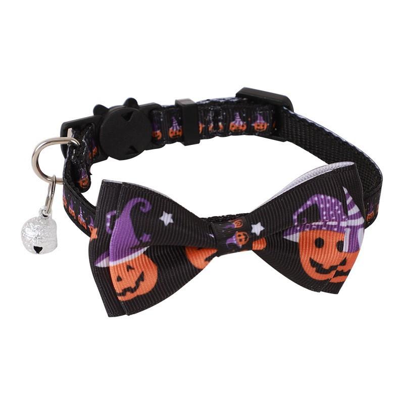 Halloween Bow Tie Cat Collar Safety Breakaway Buckle Holiday Pendant Adjustable Polyester Collar For Kitten Small Cats Party
