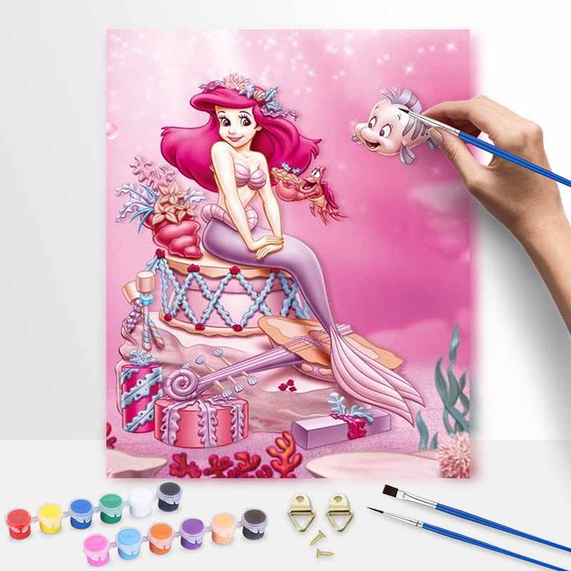 Disney Oil Painting Kit Painting Mermaid Ariel Home Bedroom Wall Decor Gift
