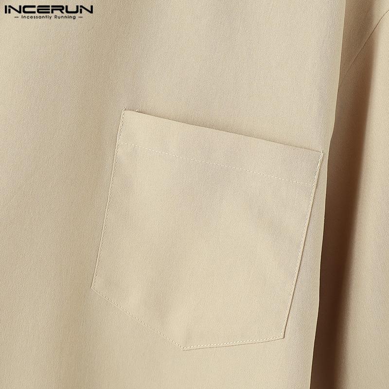 INCERUN Oversized Men Lapel Neck Half Sleeve Oblique Placket Casual Loose Shirts