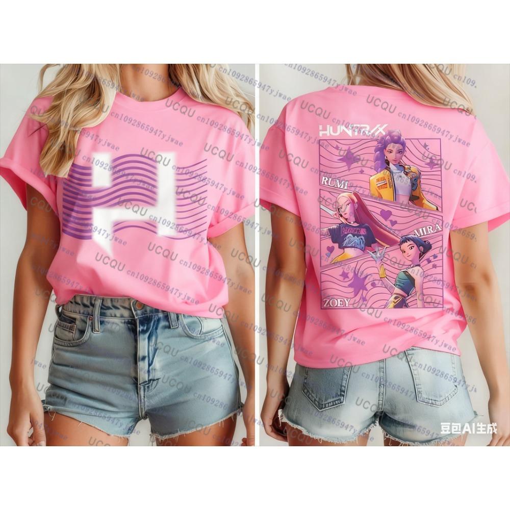 Autumn short sleeved T-shirt Harajuku Kpop Devil Hunter Y2k casual fashion cotton role-playing T-shirt for men and women