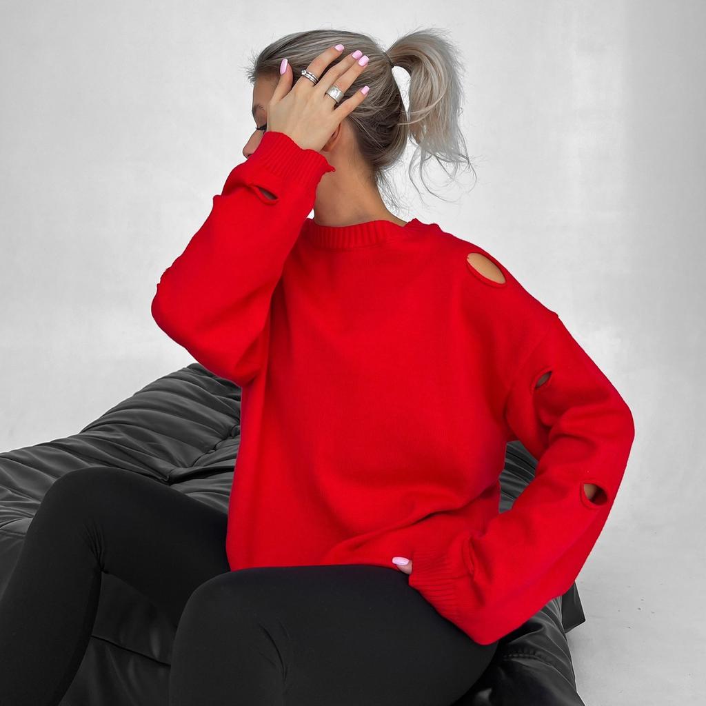 Ins Street Hole Wasteland Wind Loose Sweater Women's Autumn Round Neck Trendy Temperament