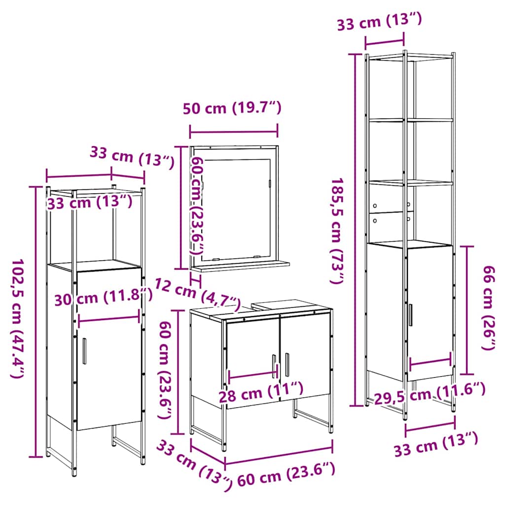 Bathroom Furniture Set with Storage 4 Pcs Brown 33 X 33 X 185.5 Cm
