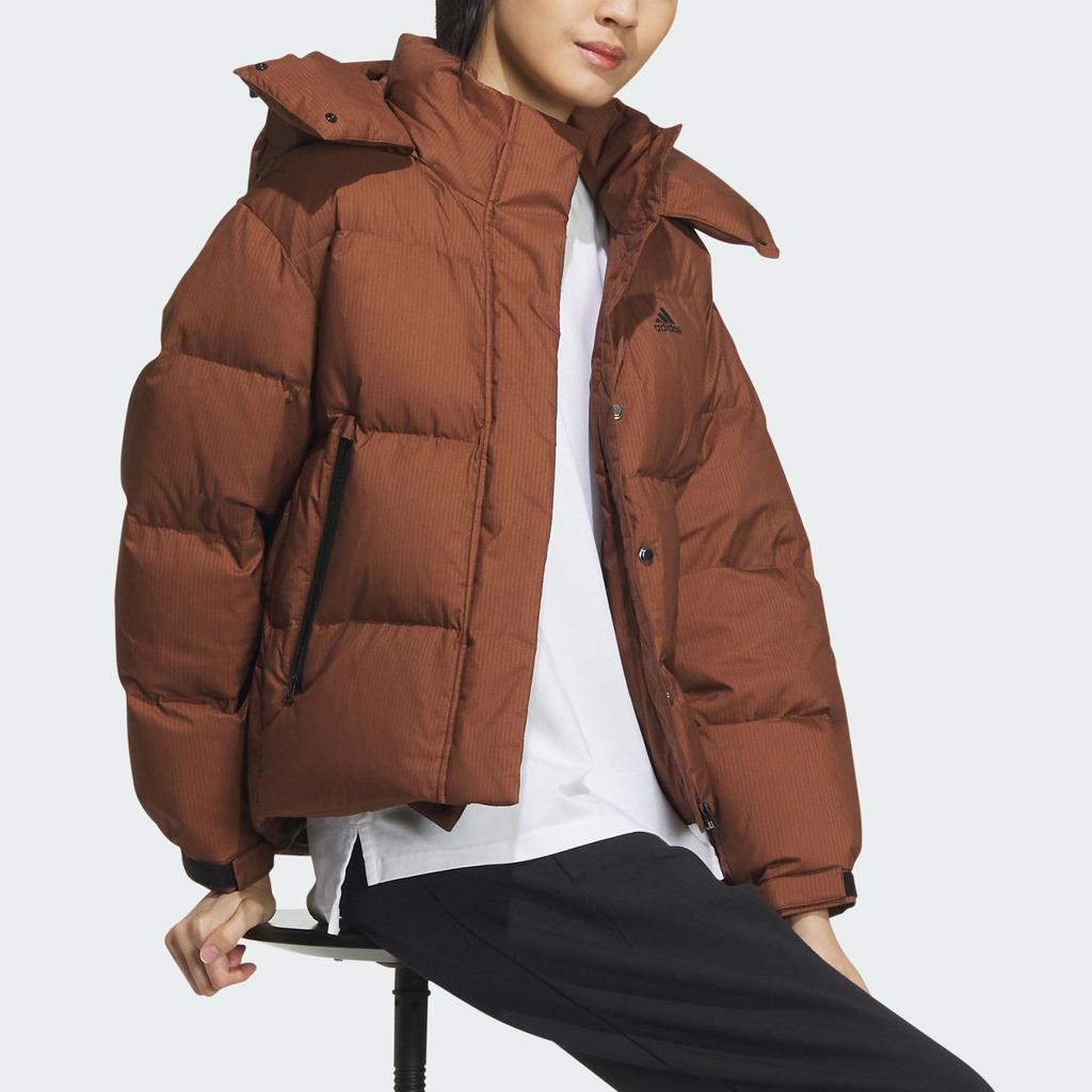 Adidas Essential Solid Color Sport Casual Down Jacket With Removable Hood Women Outerwear Brown IW0773