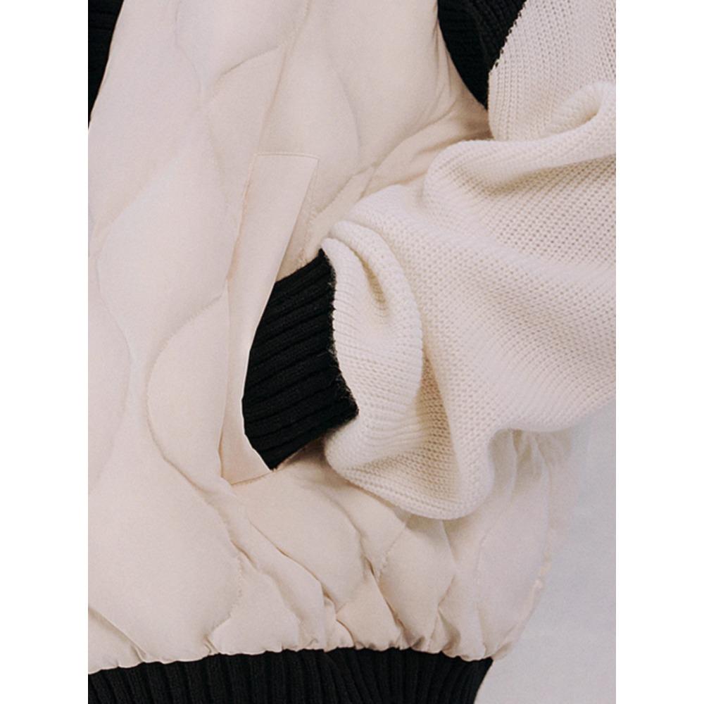 DIMANAF 2025 Mantel Damen Pullover Patchwork Wattiert Knöpfe Mantel Strickjacke Fake Zweiteiler Lockerer Pullover