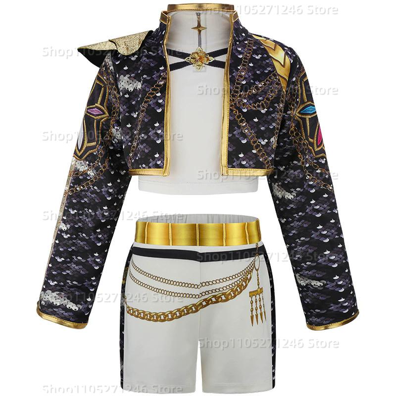 Girls' Stage 3-Piece Singing Competition Shining Set Halloween Dance Party Cool Girl Korean Casual Clothing Metal Pattern Jacket